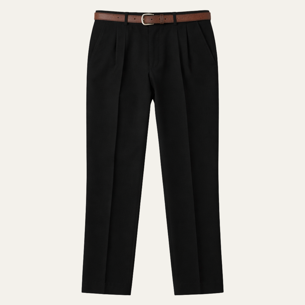 Raphael trousers in Black, product flat lay - Gentlemens Manor