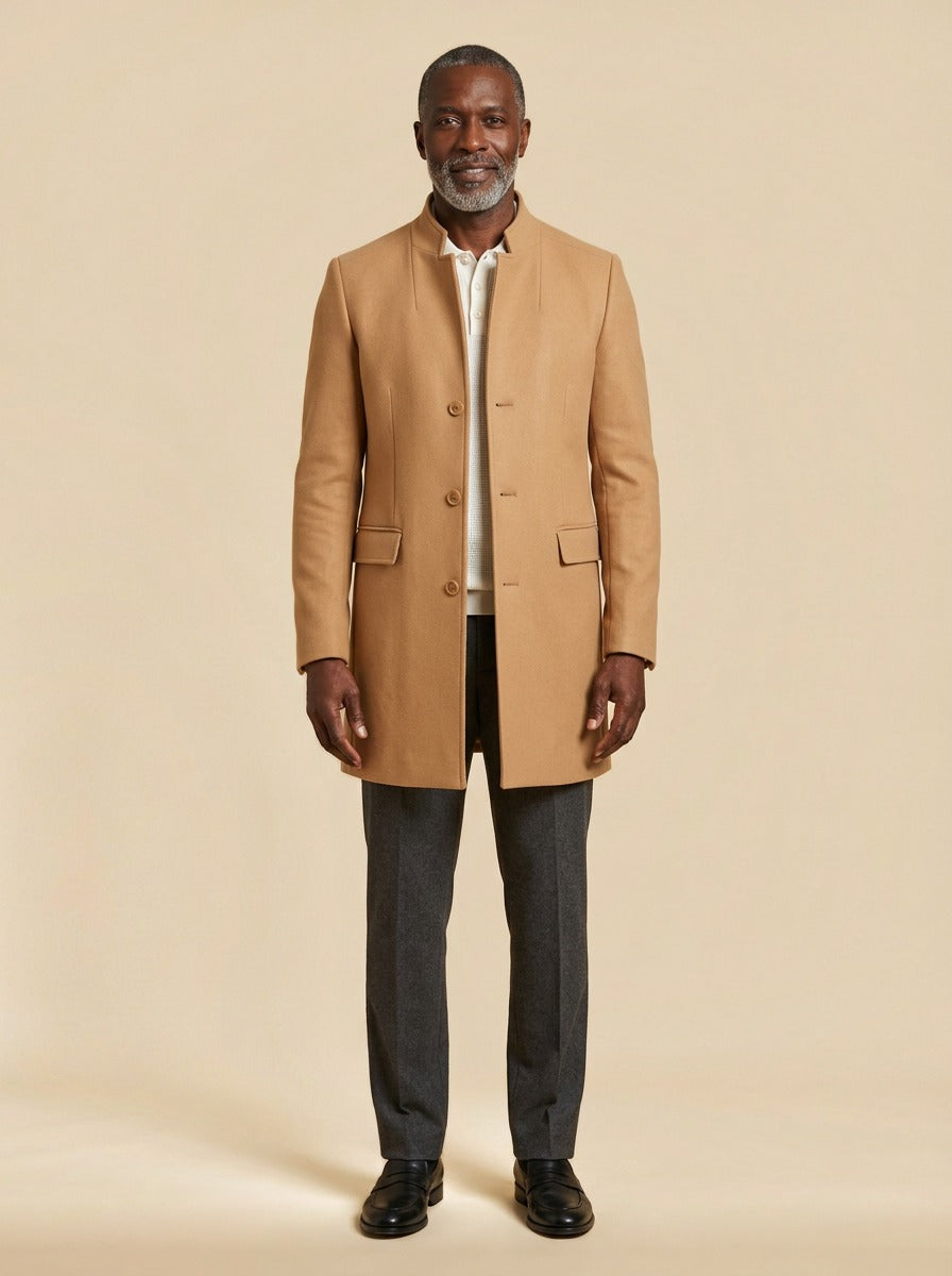 Rawlins stand collar tailored jacket in Camel, studio, Gentlemens Manor