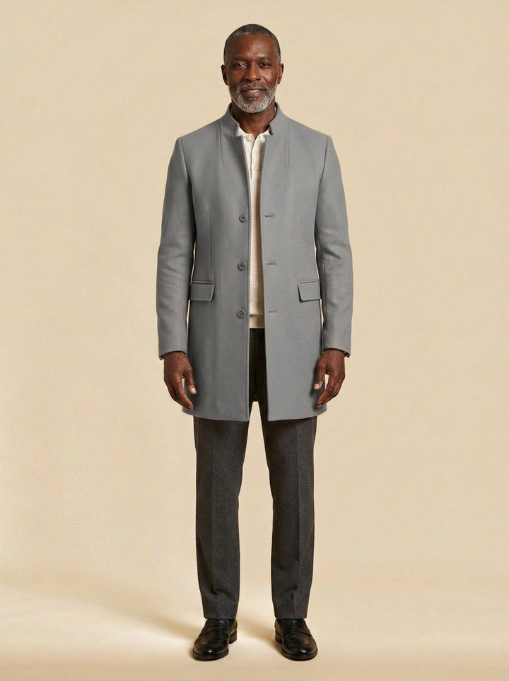 Rawlins stand collar tailored jacket in Grey, studio, Gentlemens Manor