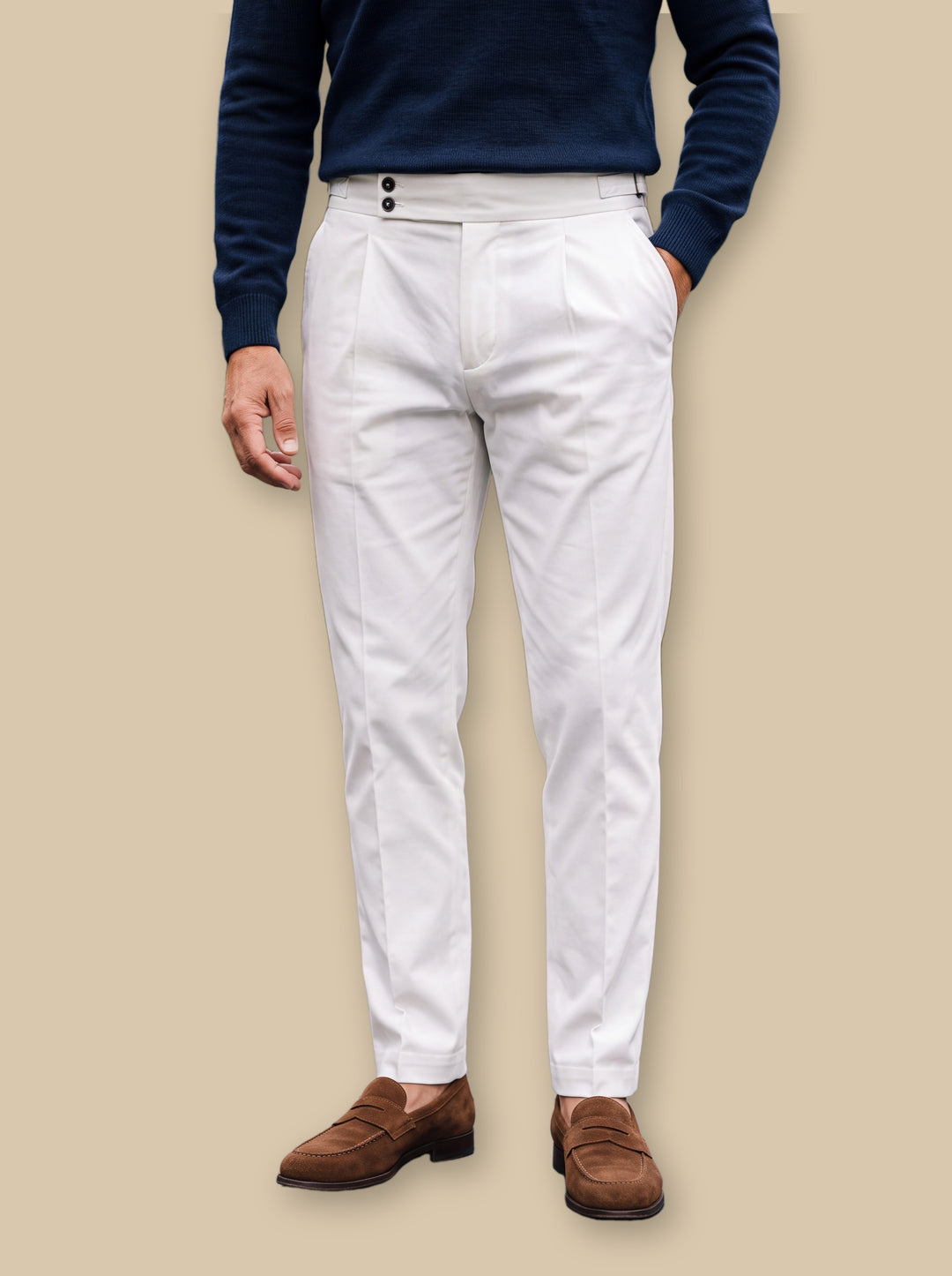 Raymond trousers in White, studio - Gentlemens Manor