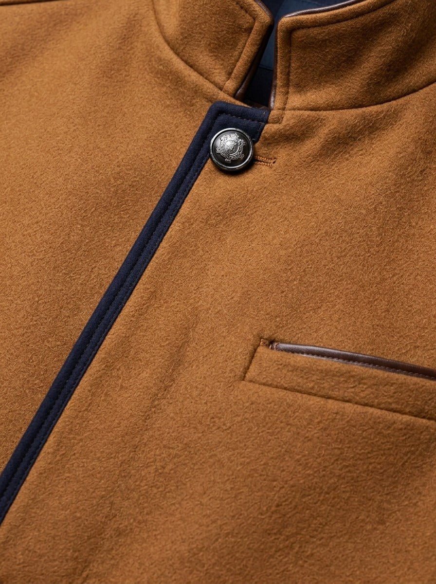 Redford stand collar wool coat, fabric close up, Gentlemens Manor