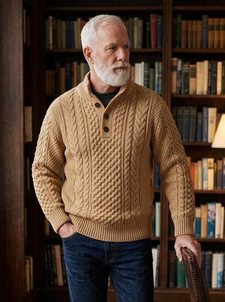 Redgrave sweater in Camel, lifestyle in a private study, Gentlemens Manor