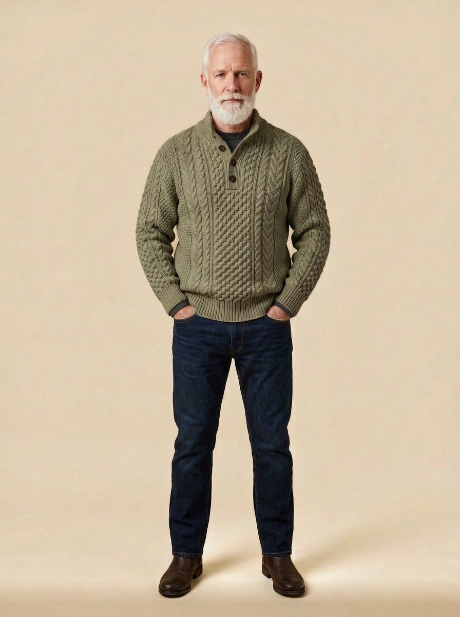 Redgrave sweater in Olive, studio, Gentlemens Manor