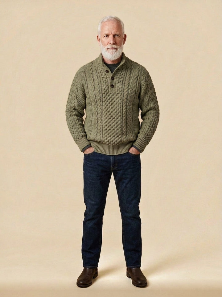 Redgrave sweater in Olive, studio, Gentlemens Manor