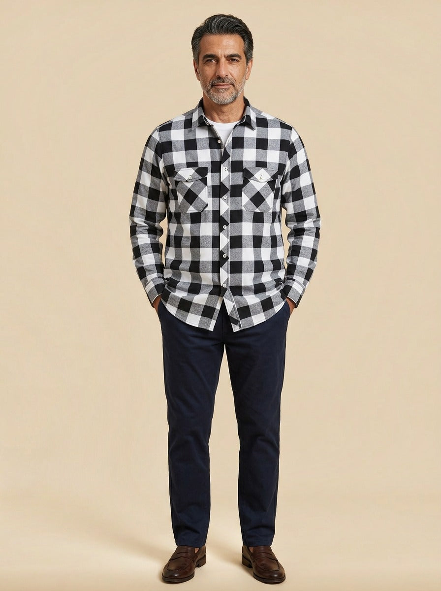 Reeves buffalo plaid flannel shirt in Black, studio, Gentlemens Manor