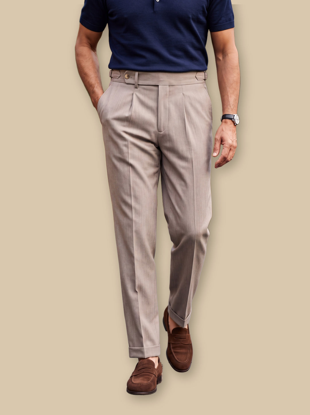 Ridley trousers in Sand, studio - Gentlemens Manor