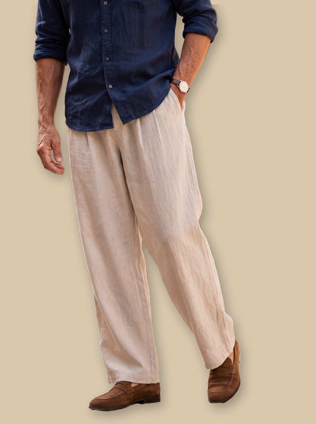 Riley trousers in Beige, studio - Gentlemens Manor