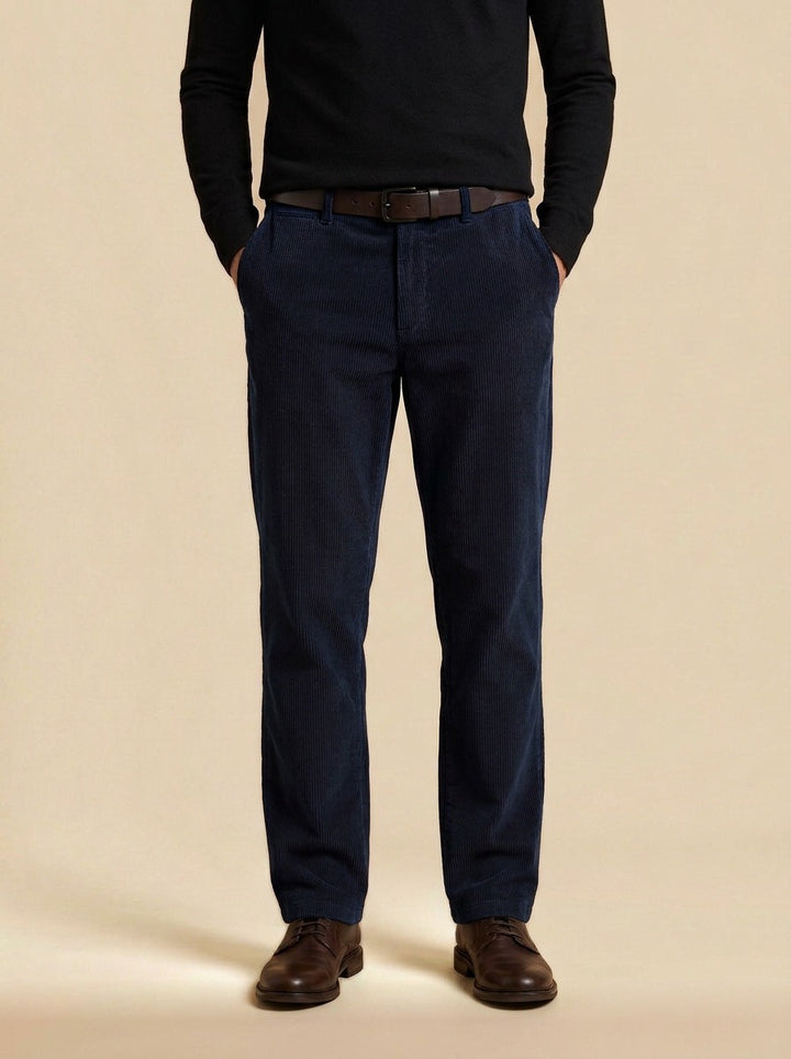 Ripley wide wale corduroy pants in Navy, studio, Gentlemens Manor