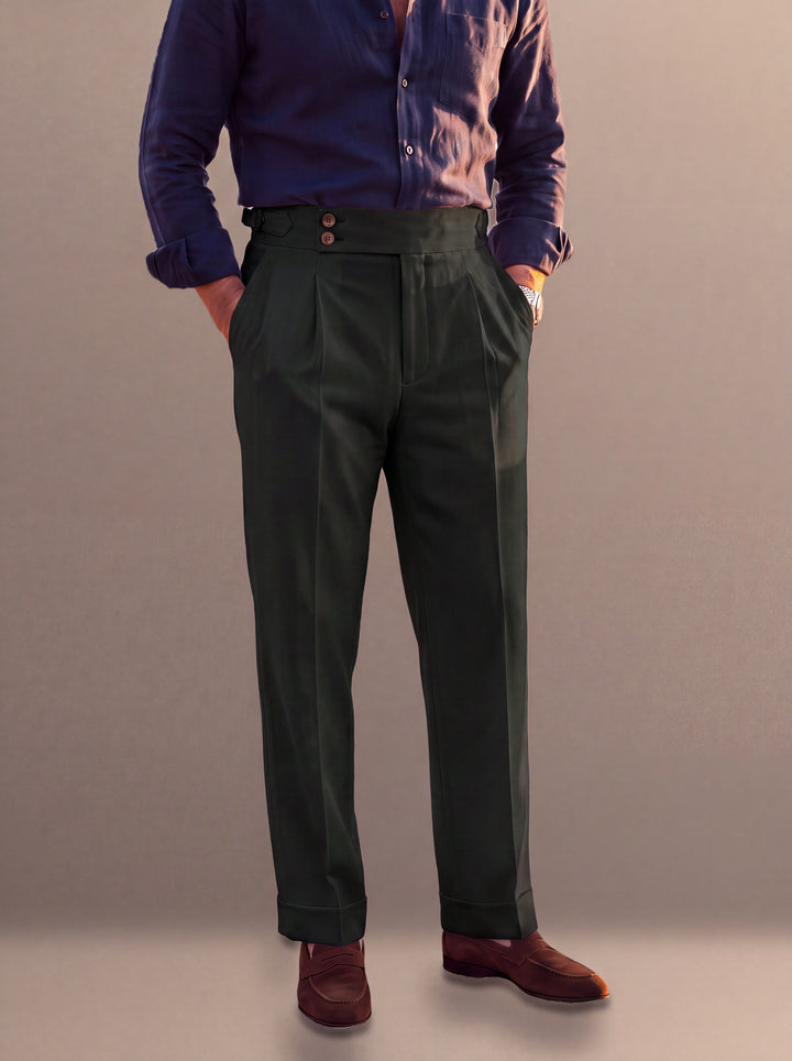 Rodney trousers in Black with turn up cuffs, studio, Gentlemens Manor