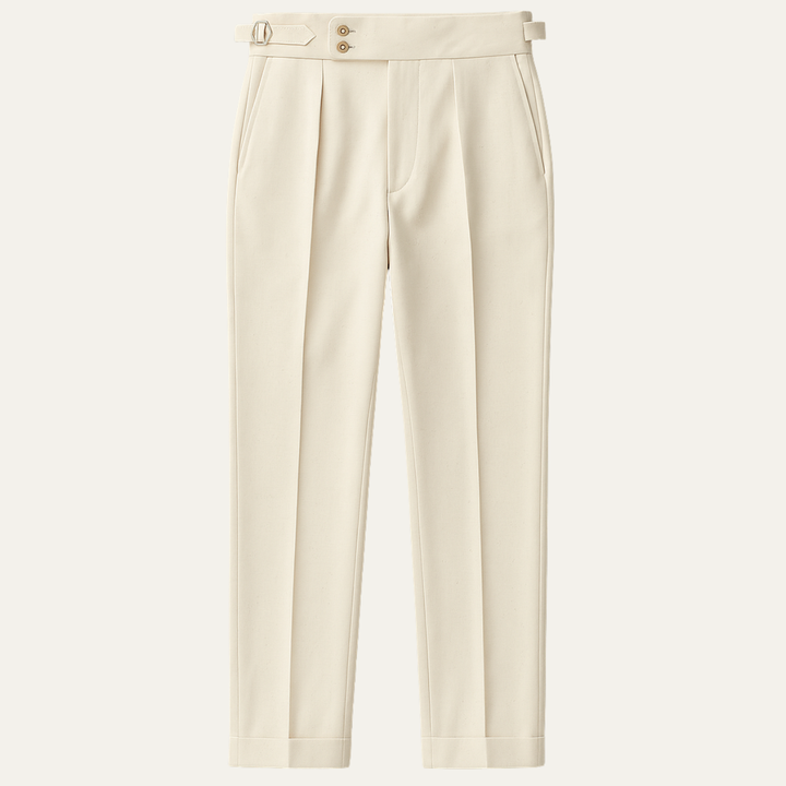 Rodney trousers in White, product flat lay - Gentlemens Manor