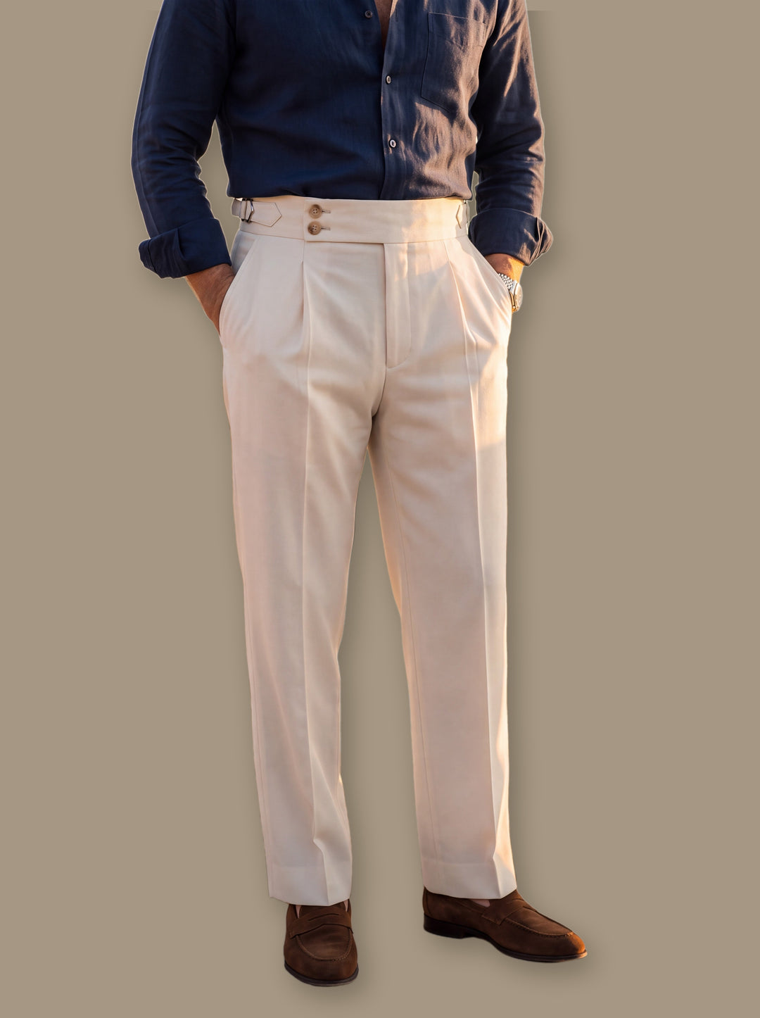 Rodney trousers in White, studio - Gentlemens Manor
