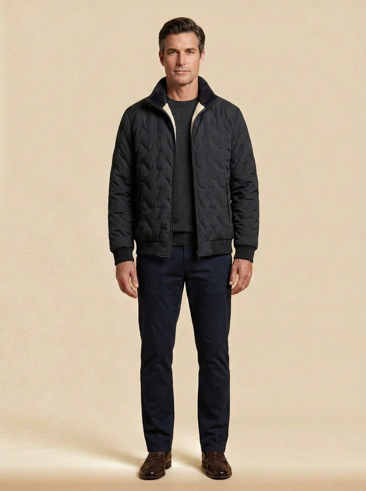 Roscoe quilted plush lined jacket in Black, studio, Gentlemens Manor