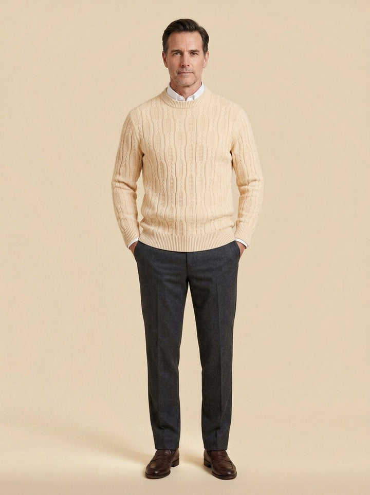 Rowland sweater in Cream, studio, Gentlemens Manor