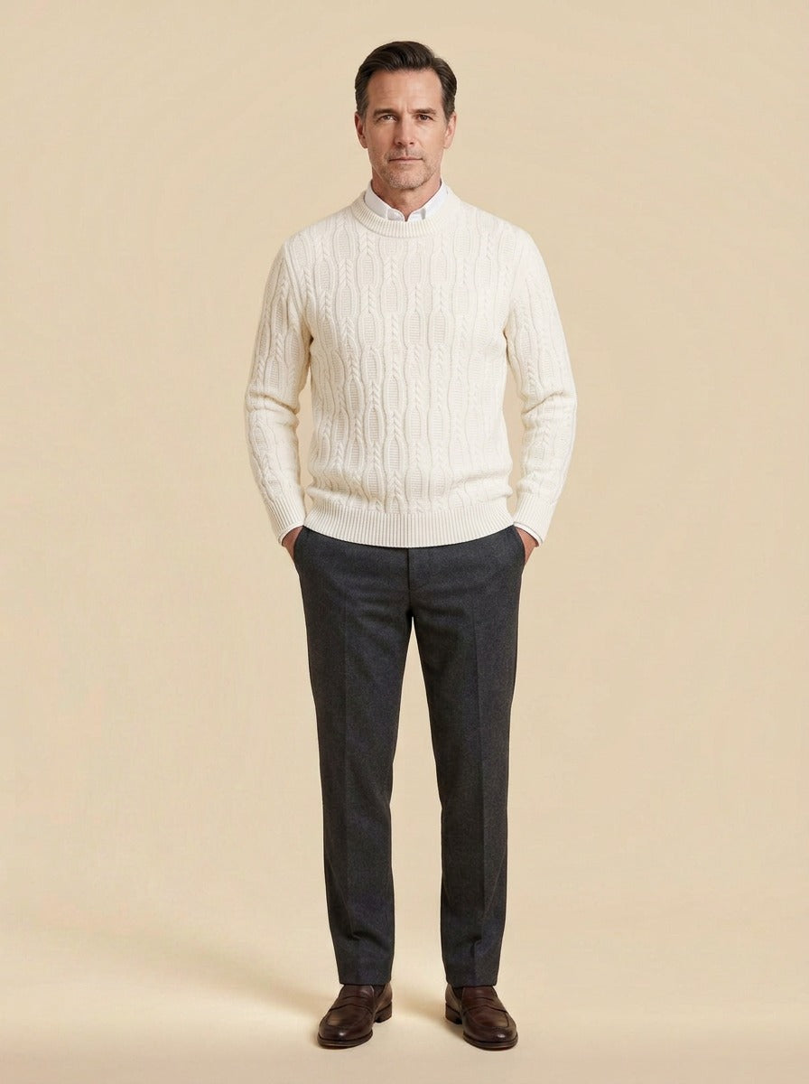 Rowland sweater in White, studio, Gentlemens Manor
