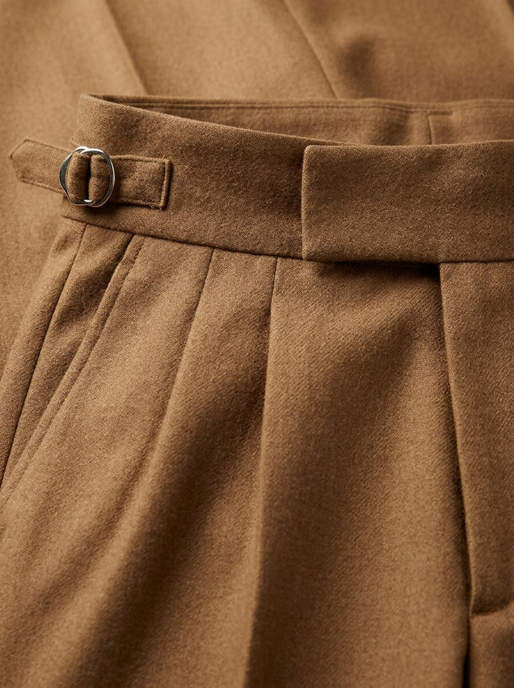 Rupert turn up cuff pleated trousers, fabric close up, Gentlemens Manor
