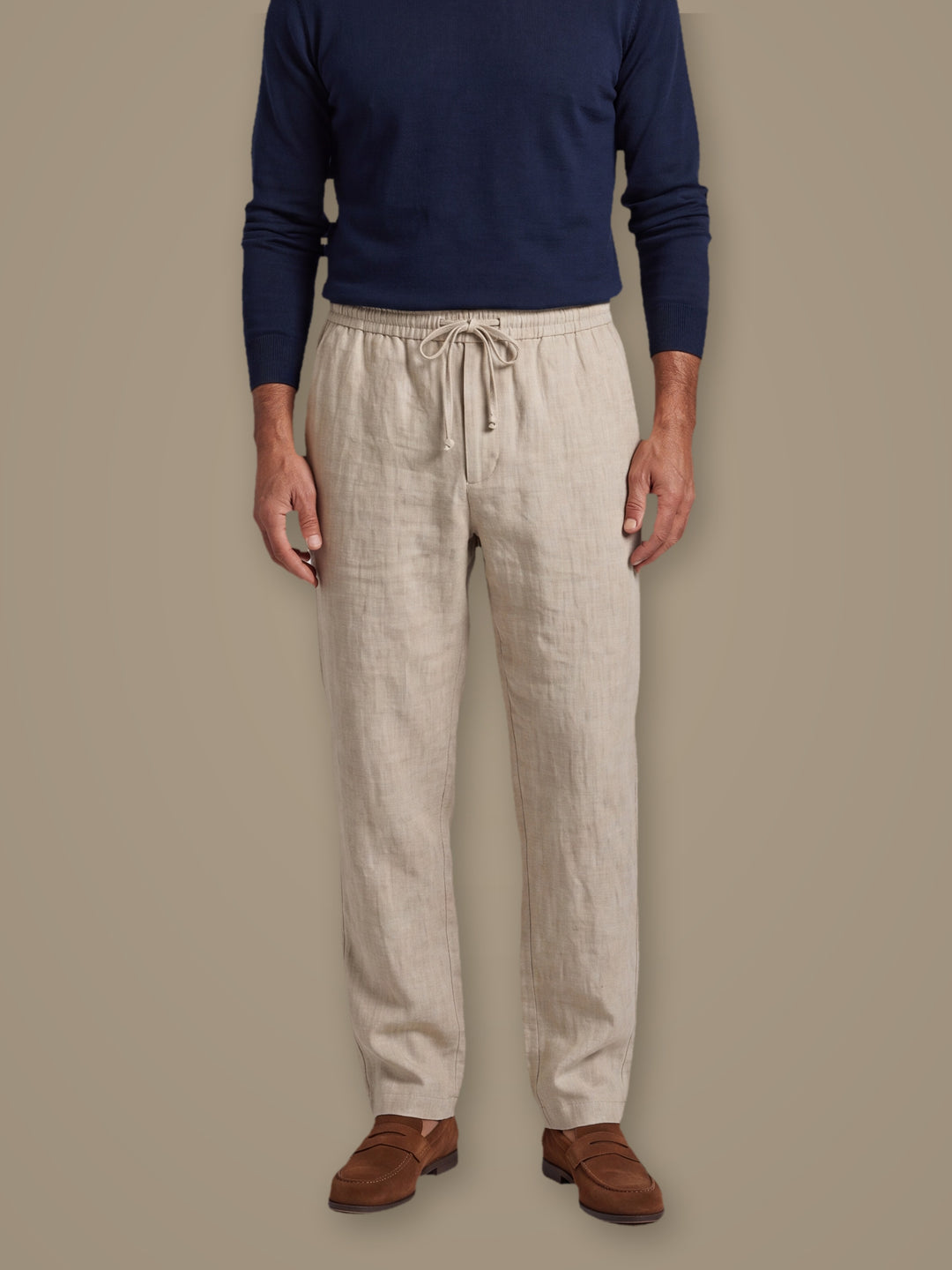 Russell linen trousers in Beige, studio, Gentlemens Manor