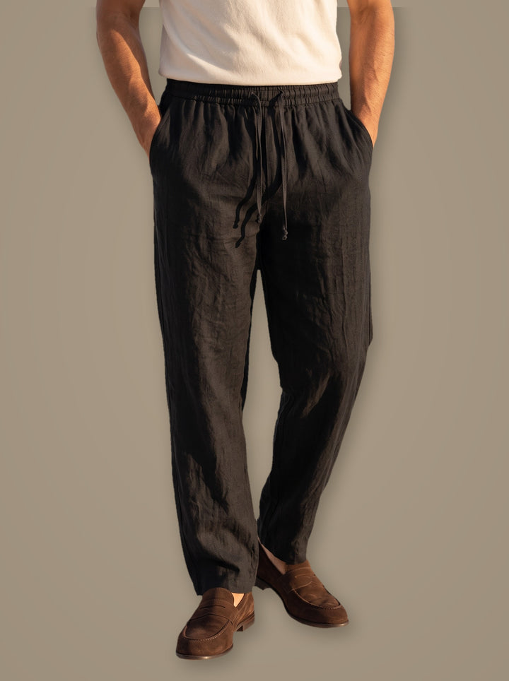 Russell linen trousers in Black, studio, Gentlemens Manor