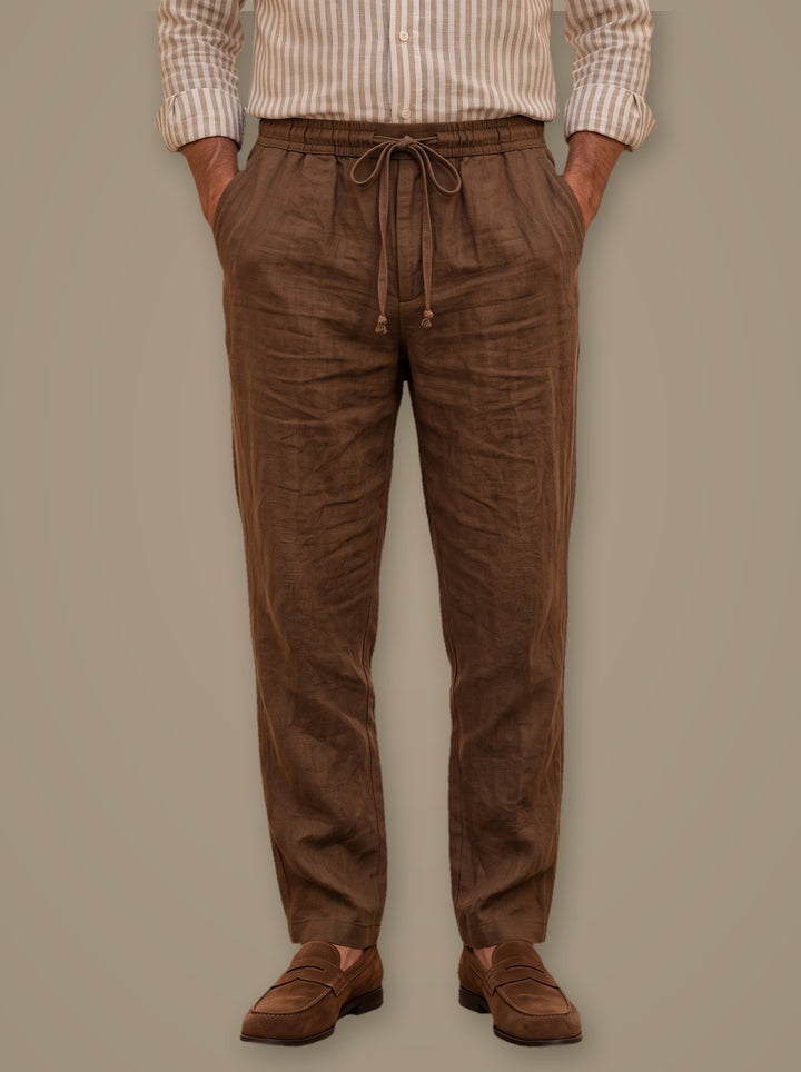 Russell linen trousers in Brown, studio, Gentlemens Manor