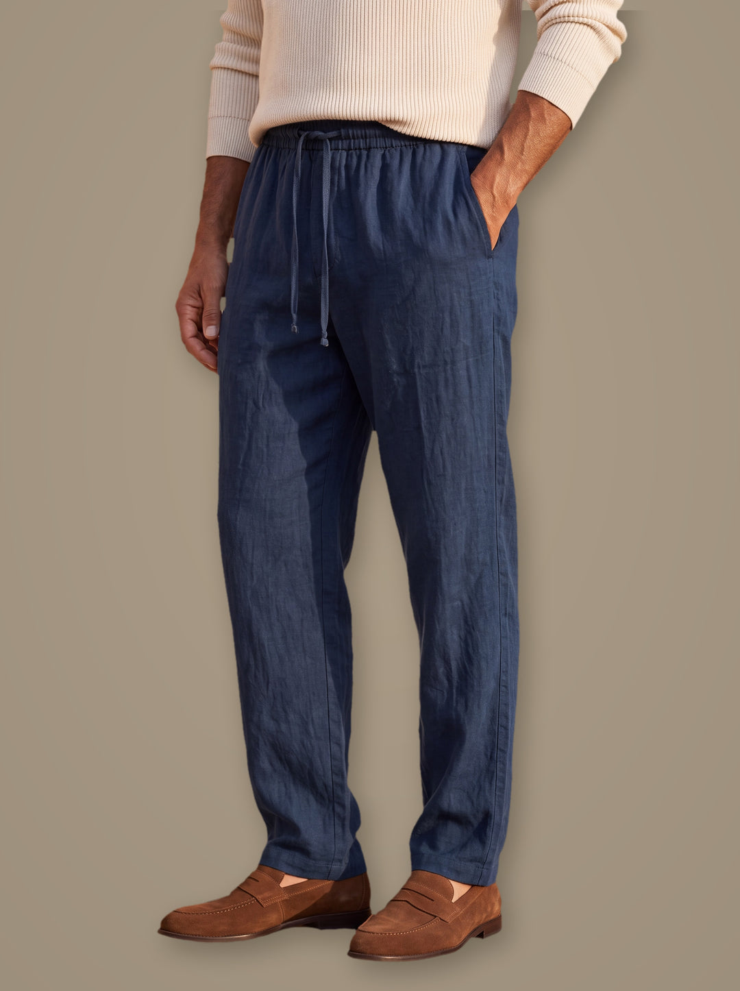 Russell linen trousers in Navy, studio, Gentlemens Manor