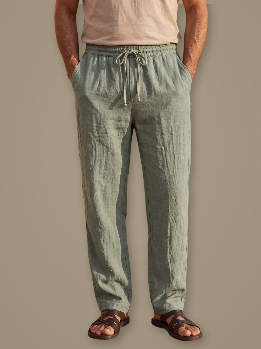 Russell linen trousers in Sage, studio, Gentlemens Manor