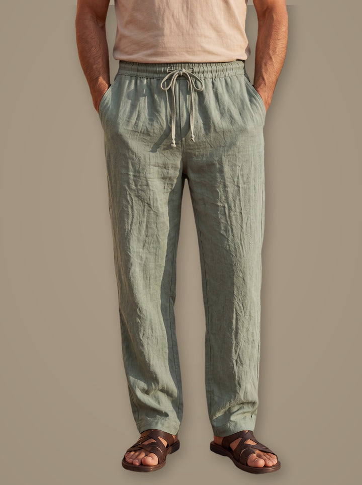 Russell linen trousers in Sage, studio, Gentlemens Manor