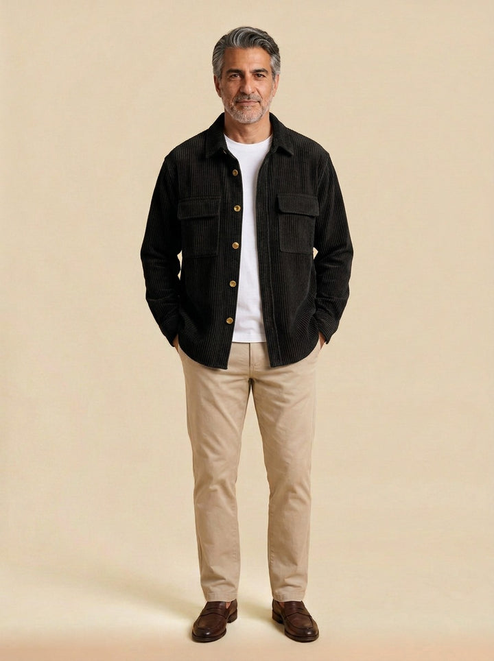 Rutland overshirt in Black, studio, Gentlemens Manor