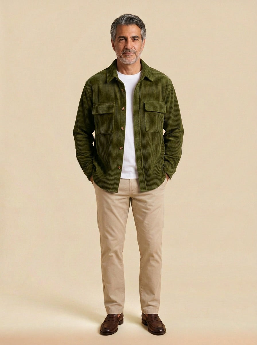 Rutland overshirt in Olive, studio, Gentlemens Manor