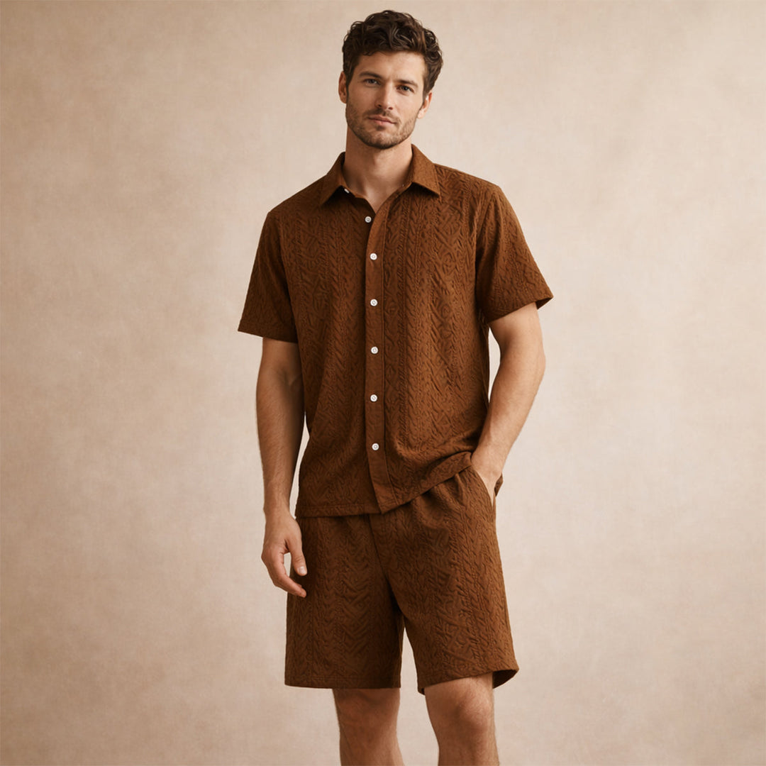 The Brookridge Hill Men’s Textured Lightweight Summer Set – Shirt &amp; Shorts Set