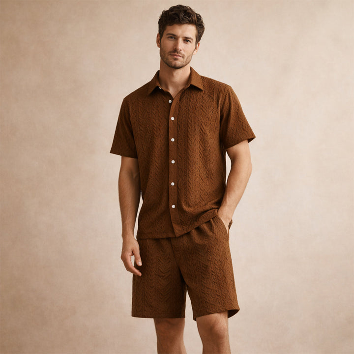 The Brookridge Hill Men’s Textured Lightweight Summer Set – Shirt &amp; Shorts Set