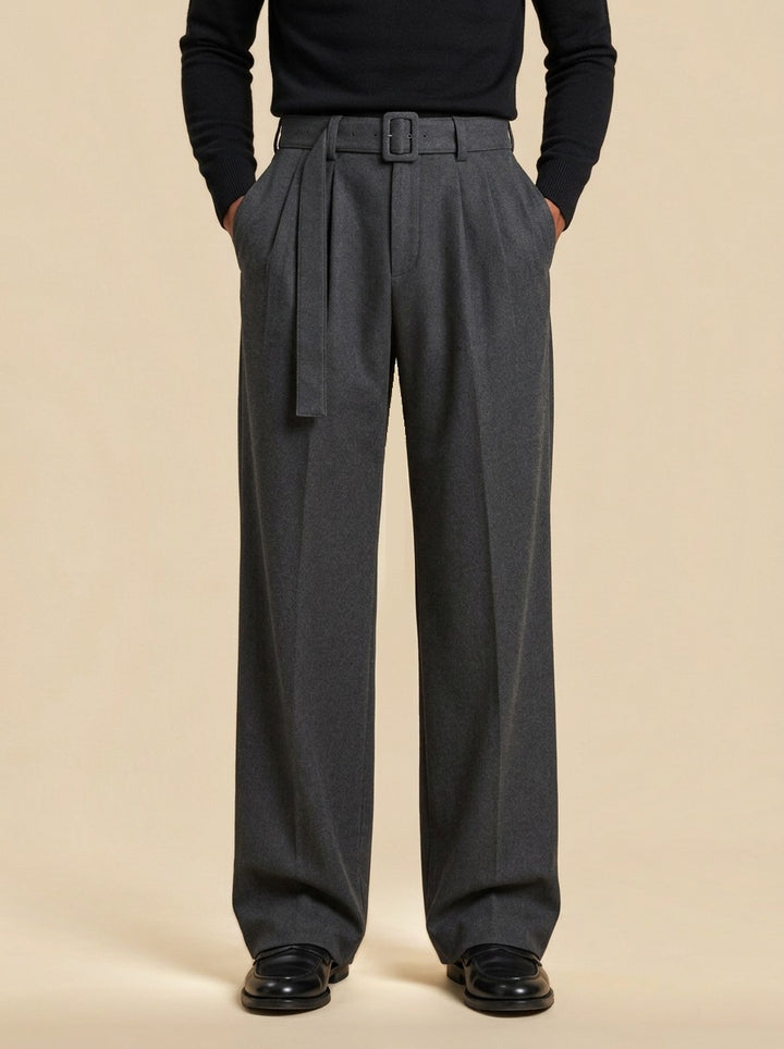 Sanford pleated wide leg trousers in Charcoal, studio, Gentlemens Manor