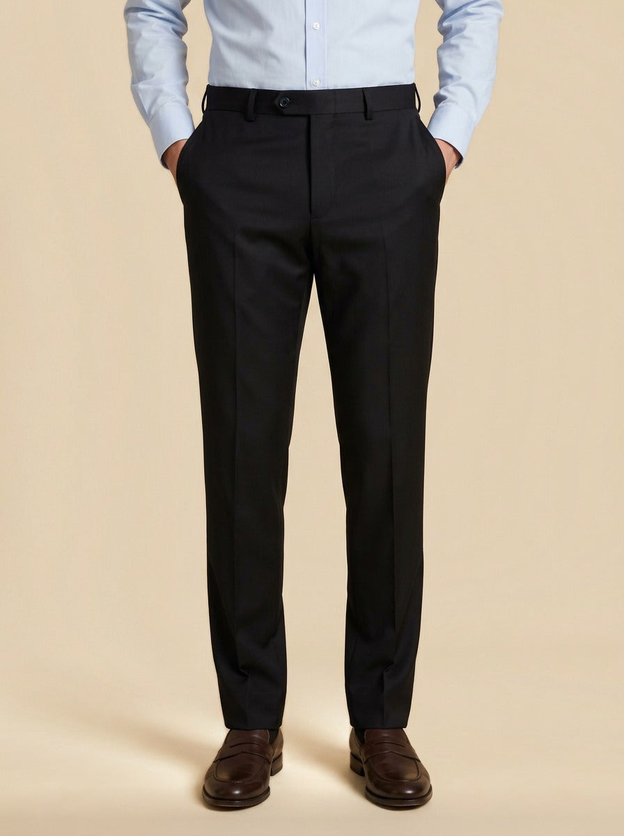 Saunders flat front dress trousers in Black, studio, Gentlemens Manor