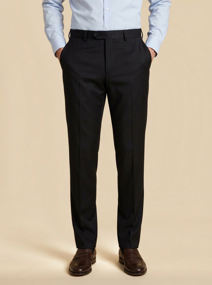 Saunders flat front dress trousers in Black, studio, Gentlemens Manor