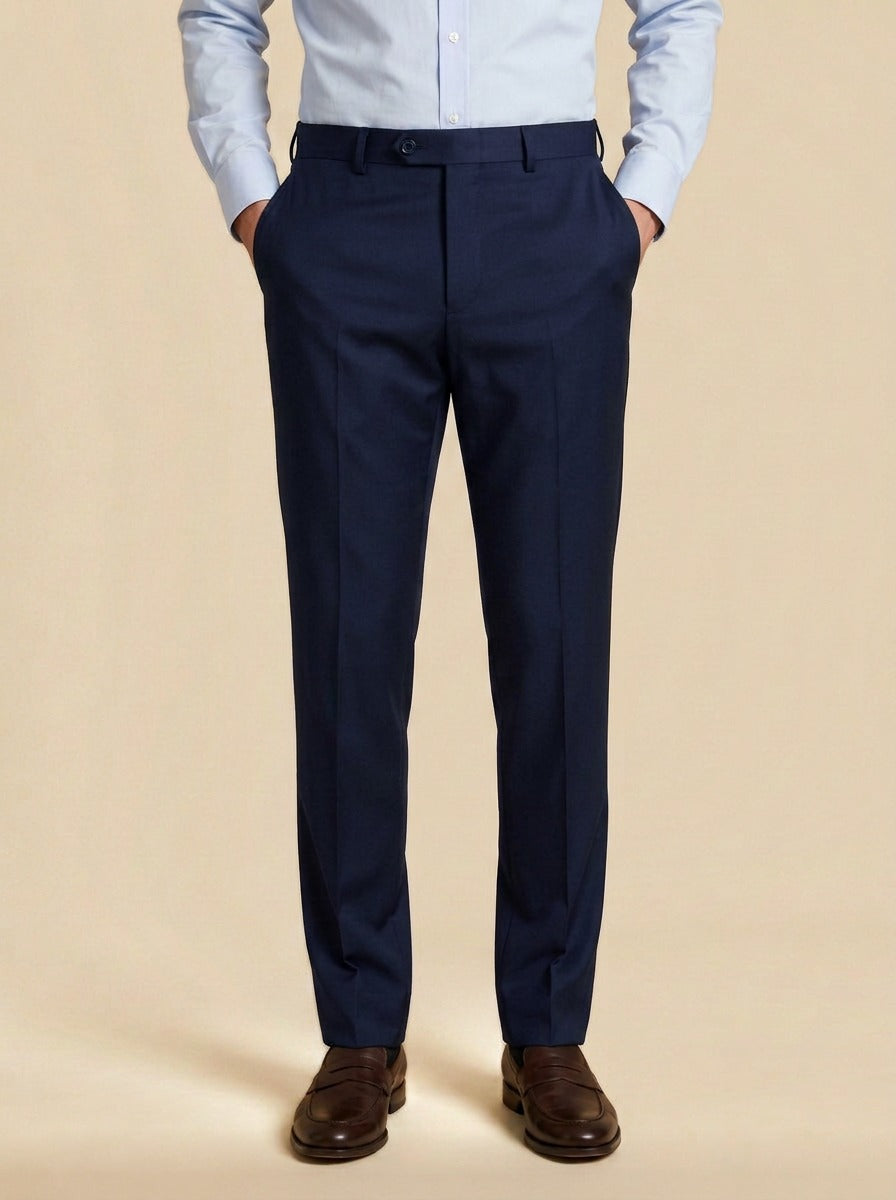 Saunders flat front dress trousers in Navy, studio, Gentlemens Manor