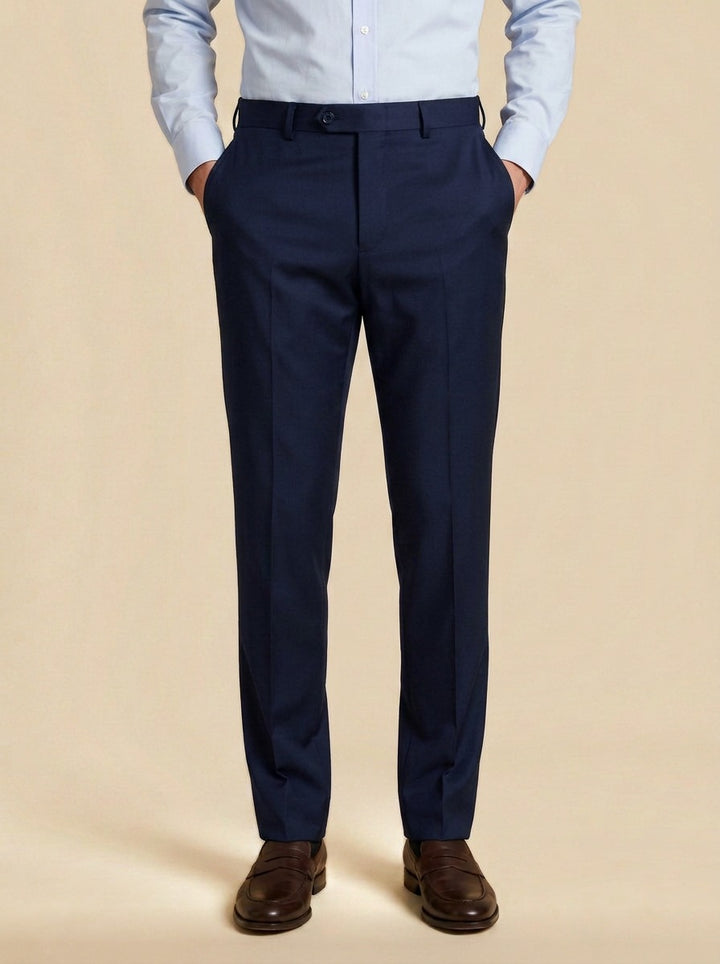 Saunders flat front dress trousers in Navy, studio, Gentlemens Manor