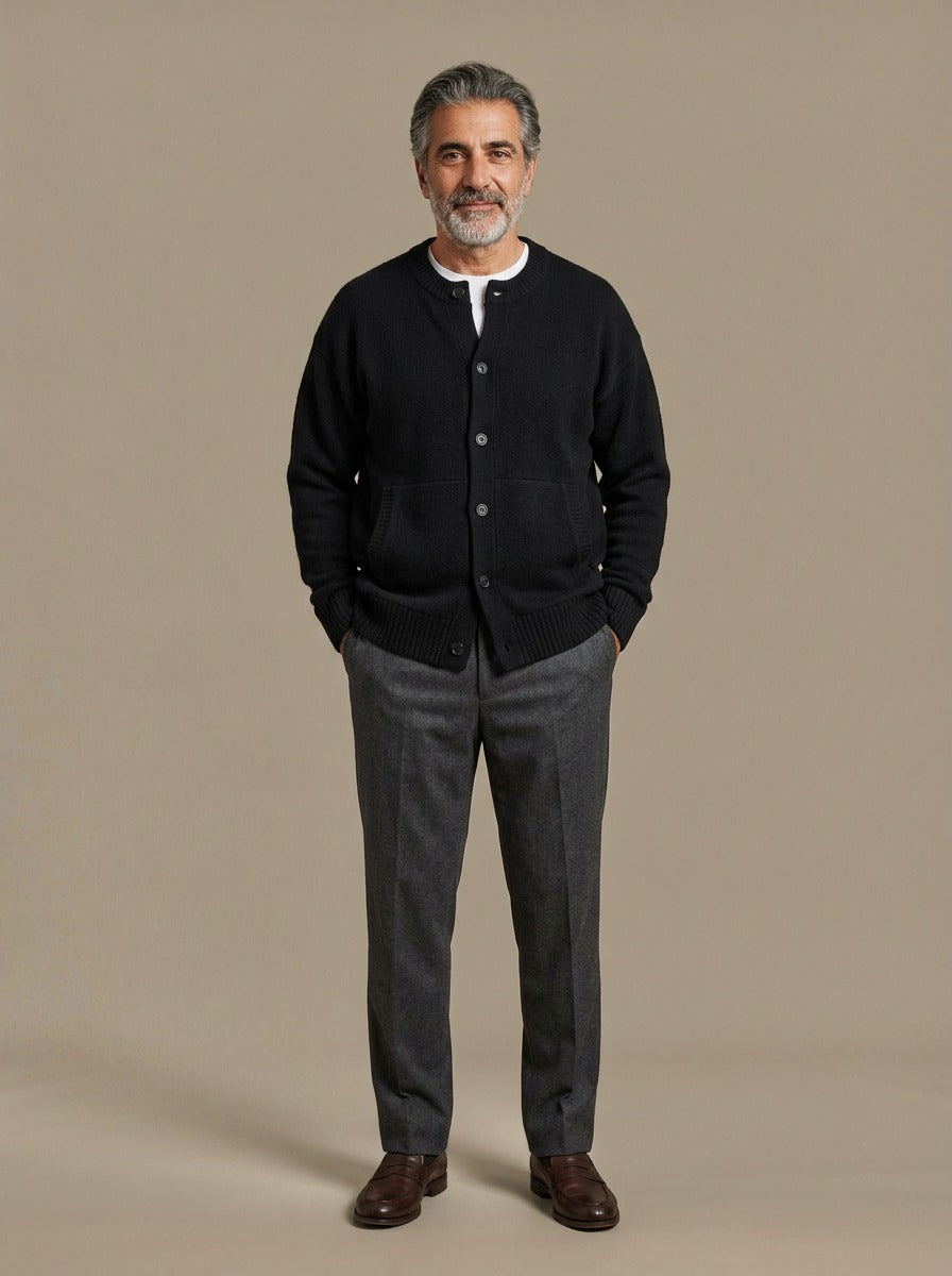 Selby round neck cardigan in Black, studio, Gentlemens Manor