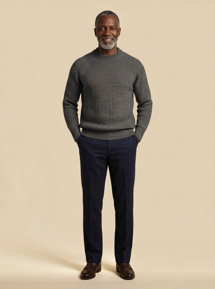 Seymour cashmere sweater in Charcoal, studio, Gentlemens Manor
