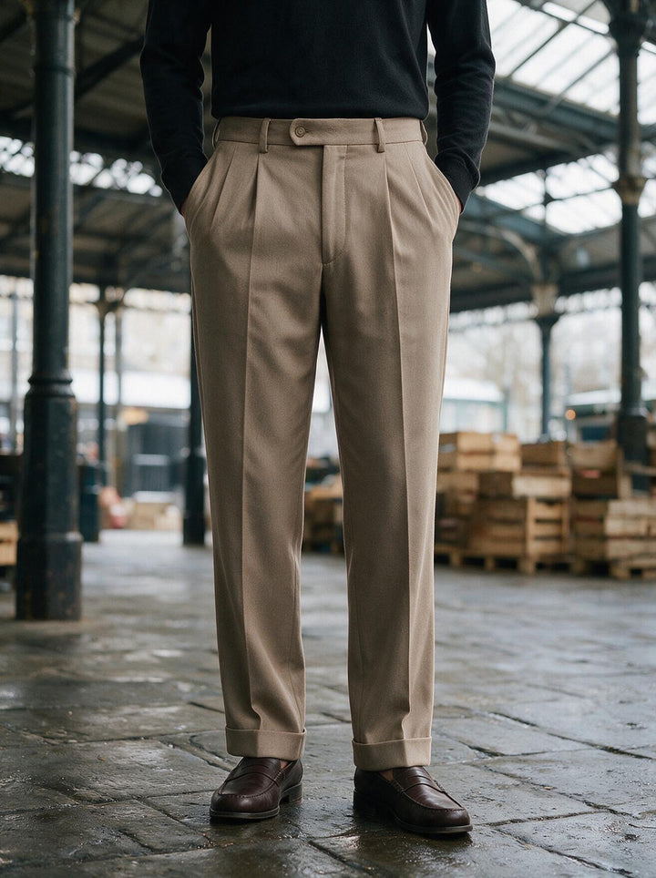Sheldon dress pants in Sand, lifestyle, Gentlemens Manor