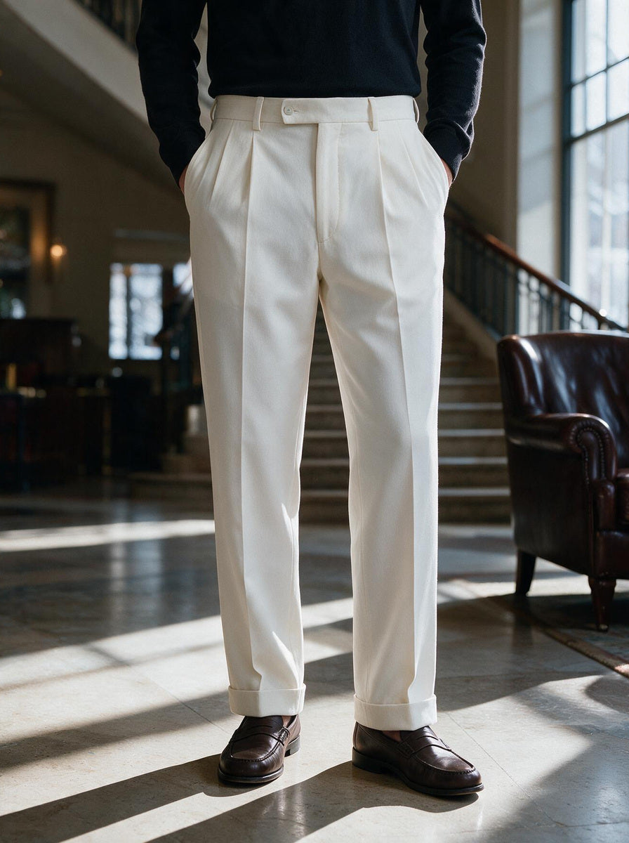 Sheldon dress pants in White, lifestyle, Gentlemens Manor