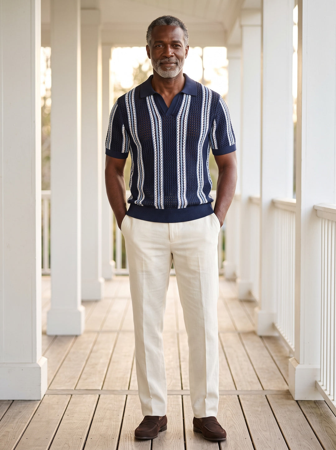 Sheridan polo and pants set in Navy, lifestyle, Gentlemens Manor