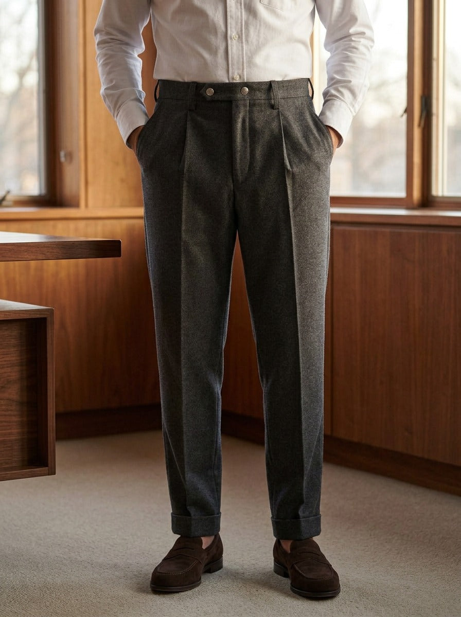 Sherman pleated dress pants in Charcoal, lifestyle, Gentlemens Manor