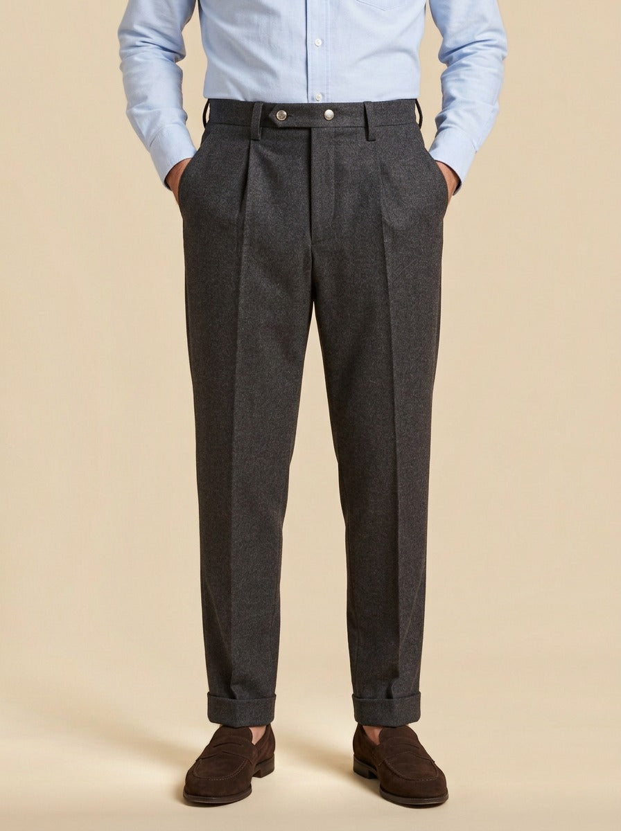 Sherman pleated dress pants in Charcoal, studio, Gentlemens Manor