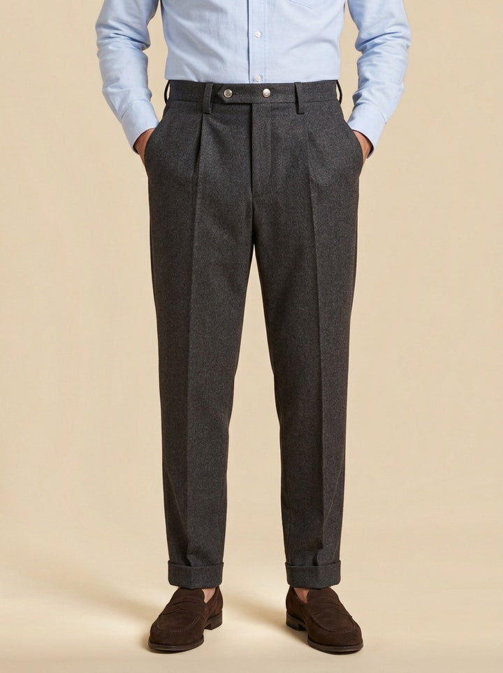 Sherman pleated dress pants in Charcoal, studio, Gentlemens Manor