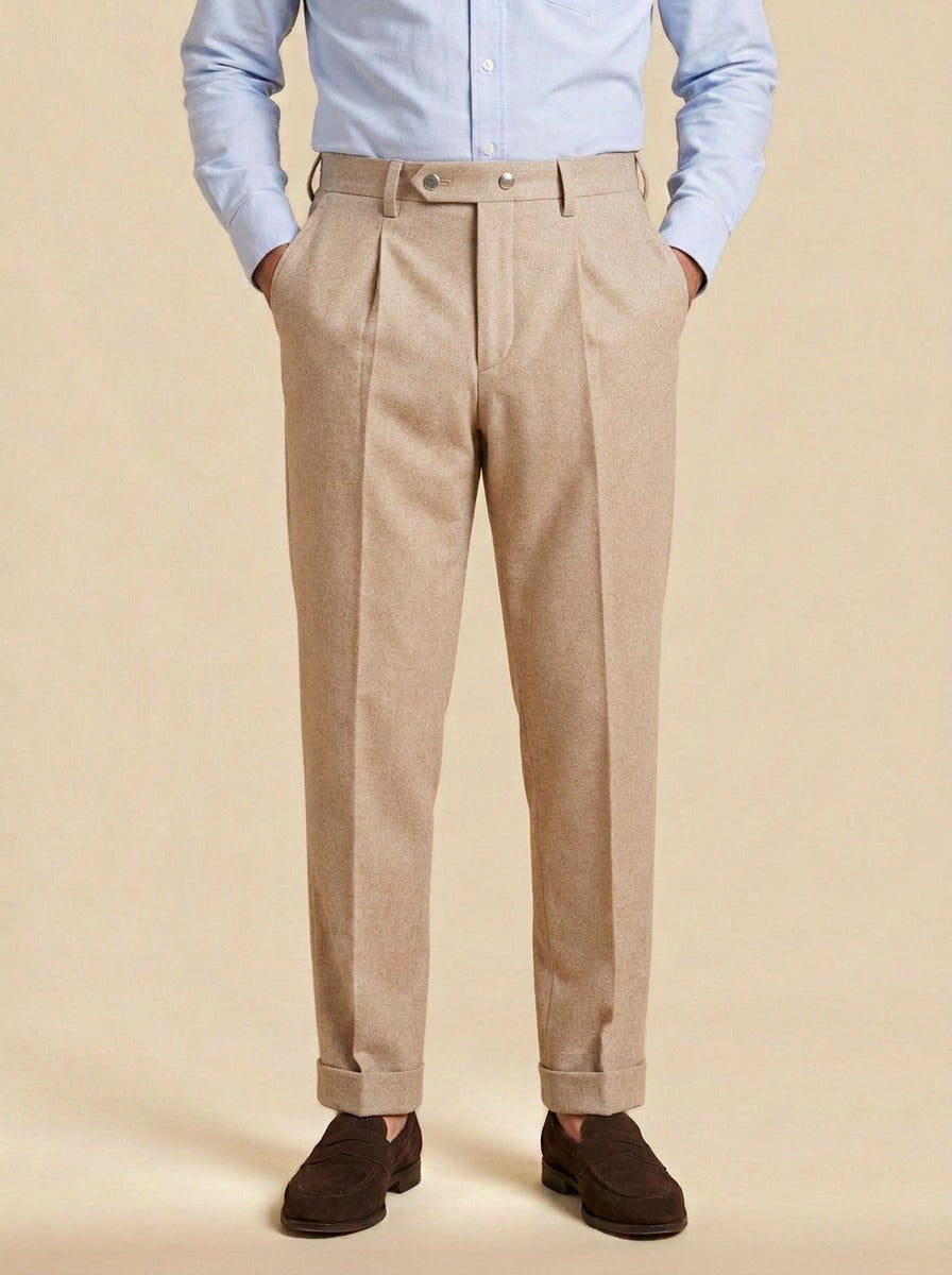 Sherman pleated dress pants in Sand, studio, Gentlemens Manor