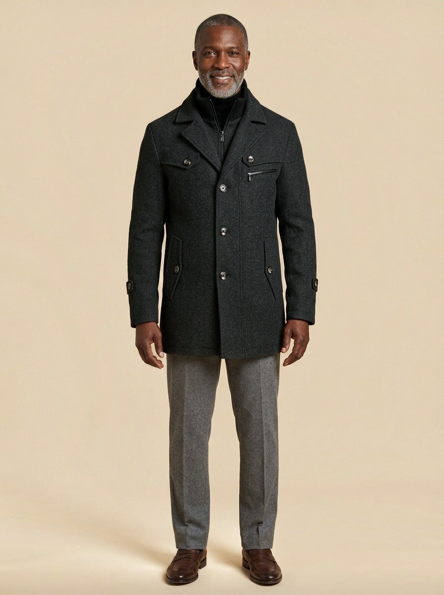 Sherwood car coat in Black, studio, Gentlemens Manor