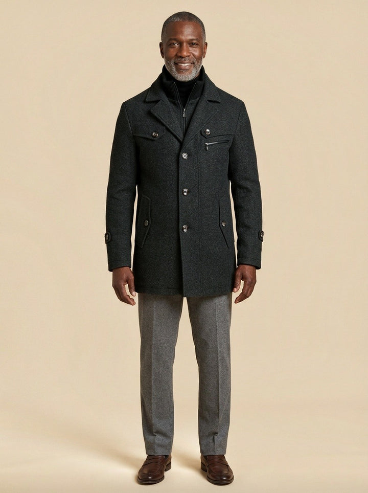 Sherwood car coat in Black, studio, Gentlemens Manor