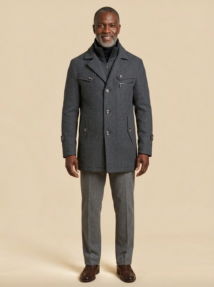 Sherwood car coat in Grey, studio, Gentlemens Manor