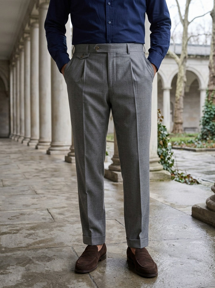 Sidney pleated dress pants in Grey, lifestyle, Gentlemens Manor