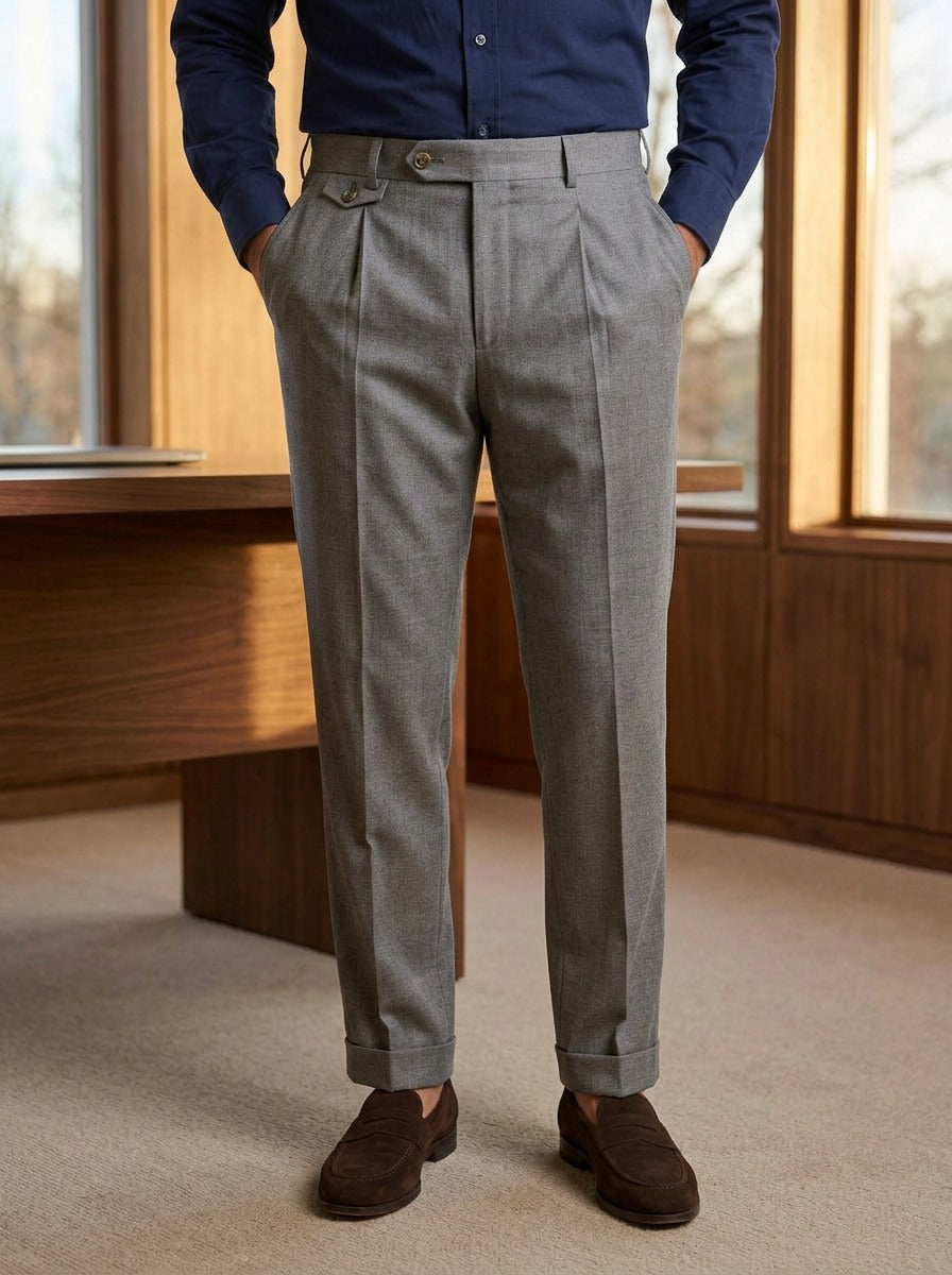Sidney pleated dress pants in Grey, lifestyle, Gentlemens Manor