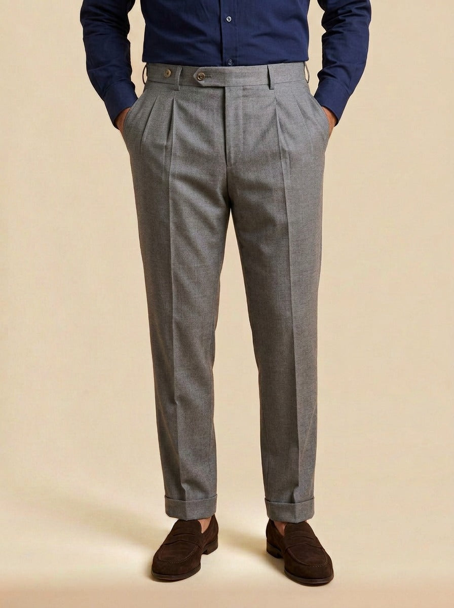 Sidney pleated dress pants in Grey, studio, Gentlemens Manor
