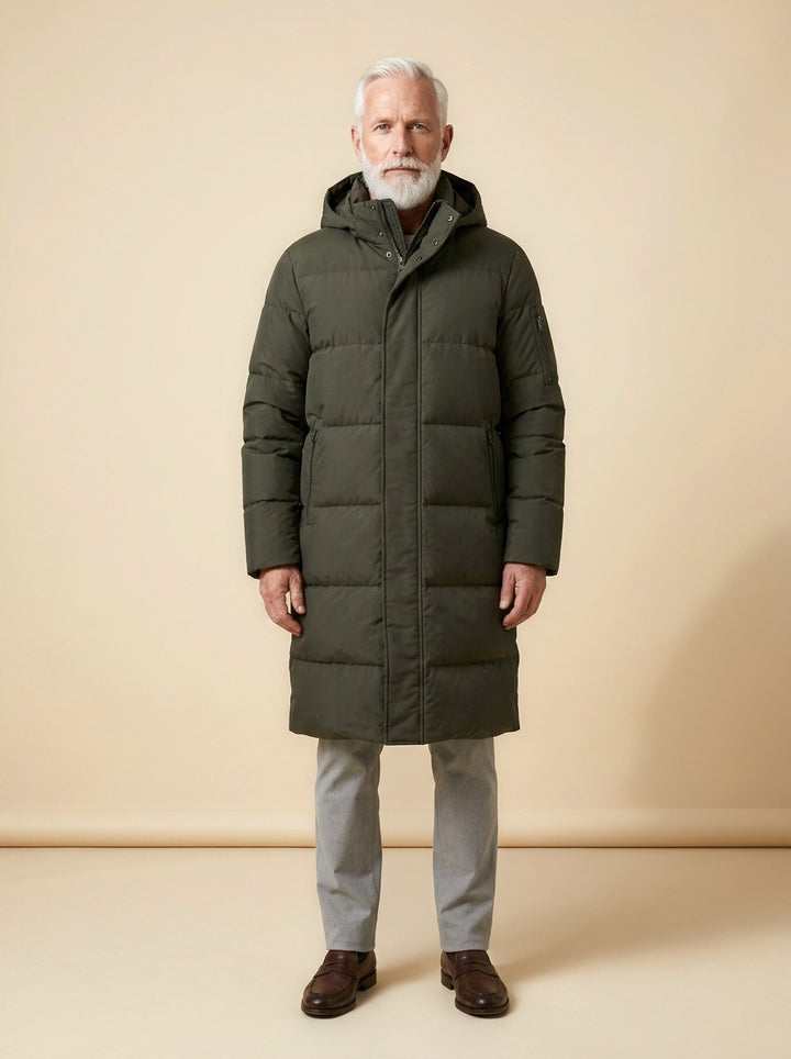 Silas puffer coat in Green, studio, Gentlemens Manor